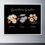 Póster Grandma Flower Garden Custom Name Vintage Floral<br><div class="desc">La flor de jardín y los nietos de esta abuela nombran el diseño personalizado es una deliciosa mezcla de encanto vintage y calidez personalizada. Es la adición perfecta al refugio de cualquier abuela, trayendo la belleza de un jardín botánico a su casa. Con un impresionante ilustracion de flores vintage que...</div>