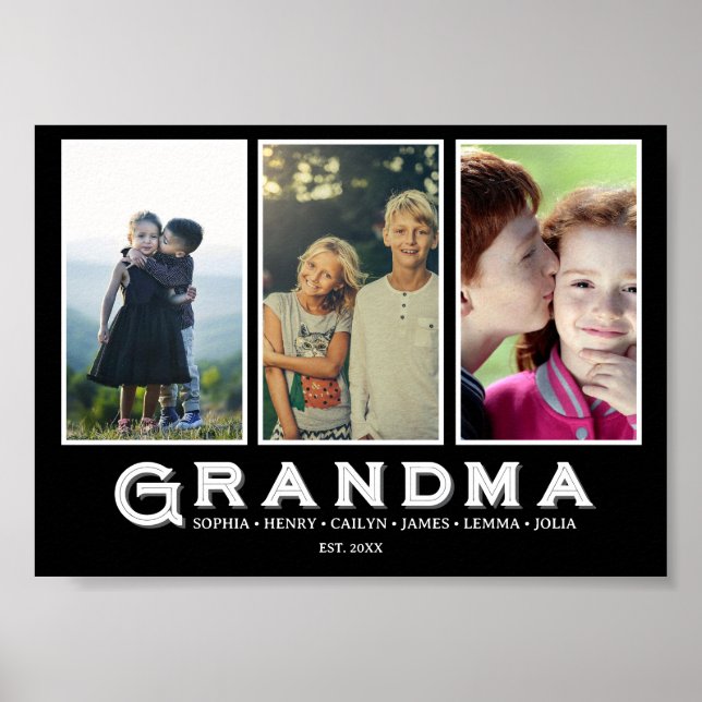 Póster Grandma Photo Collage – Custom Grandkids Names (Frente)