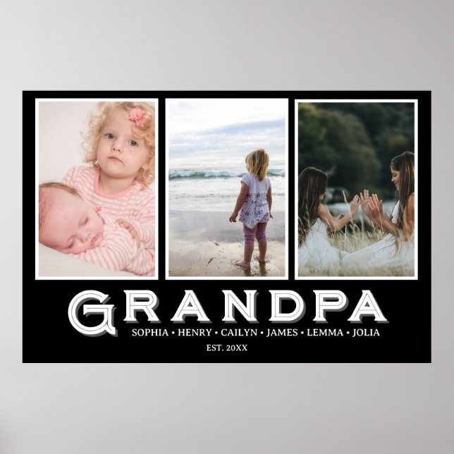 Póster Grandpa Photo Collage – Custom Grandkids Names  (Frente)