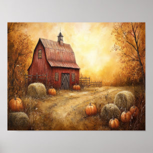 Póster Granero de Otoño Rústico