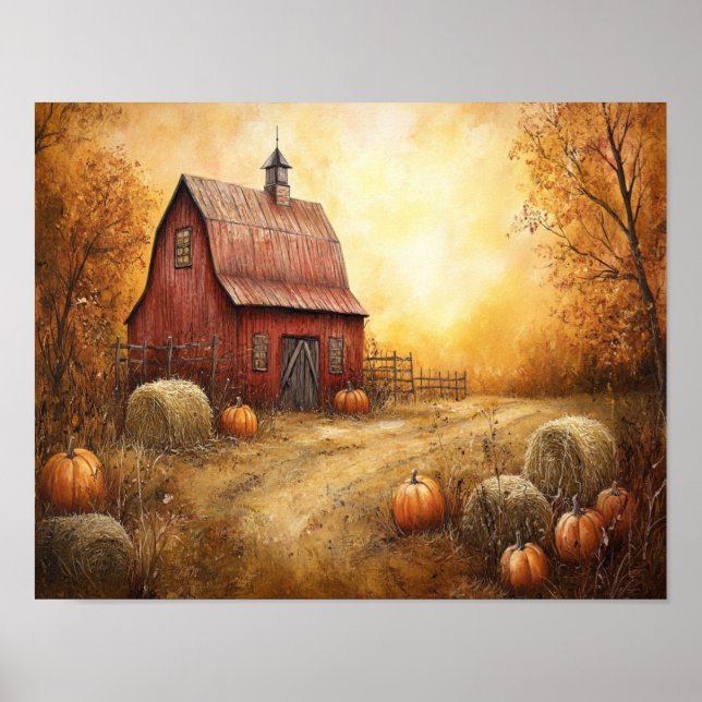 Póster Granero de Otoño Rústico (Frente)