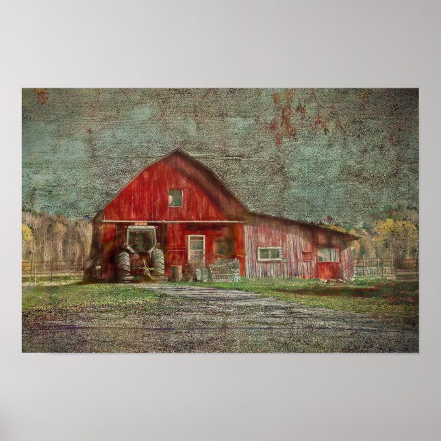Póster Granero de textura roja antigua rústica vintage (Frente)