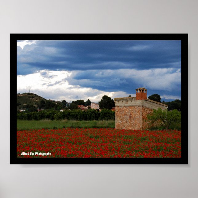 Póster Granero en Campo de Amapolas (Frente)