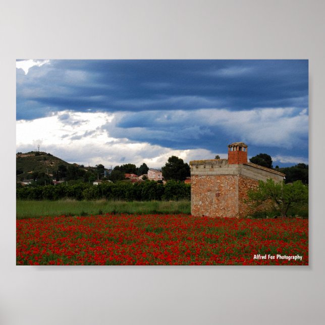 Póster Granero en Campo de Amapolas (Frente)