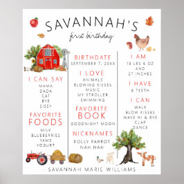 Póster Granero Rojo | Cartel de hito del primer cumpleaño