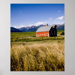 Póster Granero rojo en el campo cerca de Joseph, Oregon,