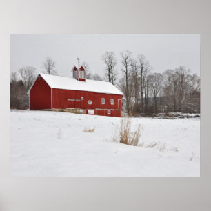 Póster Granero rojo en la nieve