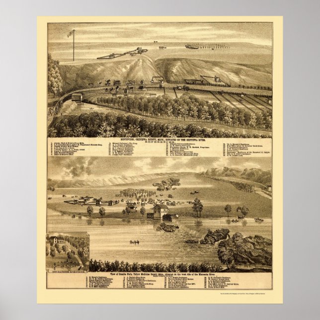 Póster Granite Falls, MN Panoramic Map - 1874 (Frente)