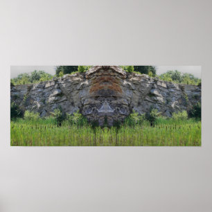 Póster Granite Rock Cliff Cattails Pond Mirror Resumen