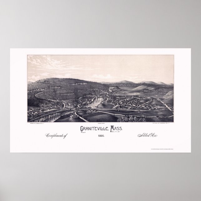 Póster Graniteville, MAMÁES Mapa Panorámico - 1886 (Frente)