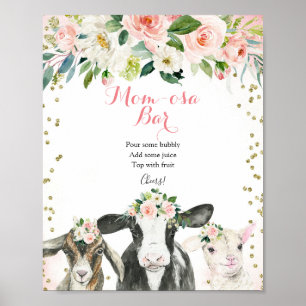 Póster Granja Animal Floral Chica Momosa Bar Rótulo