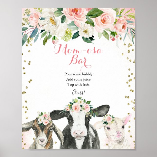 Póster Granja Animal Floral Chica Momosa Bar Rótulo (Frente)