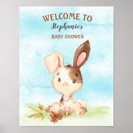 Póster Granja Baby Shower Bunny de color de agua