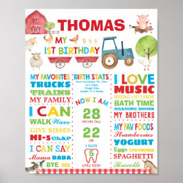 Póster Granja Barnyard Cumpleaños 1er Hito de Nacimiento 