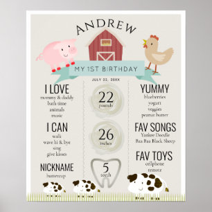 Póster Granja de animales 1.ᵉʳ cumpleaños Poster beige