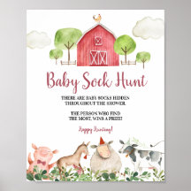 Granja de animales Barnyard Baby Sock Hunt Poster