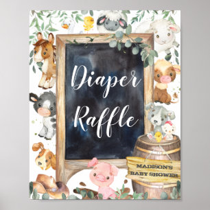Póster Granja de animales Barnyard Greenery Diaper Raffle
