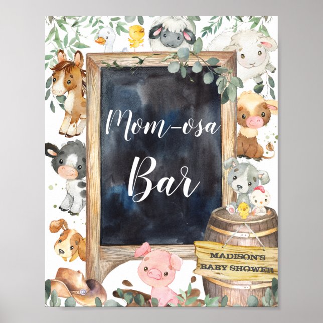 Póster Granja de animales Barnyard Greenery Mom-osa Bar R (Frente)