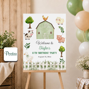 Póster Granja de Animales de Acuarela Cumpleaños 6 en el