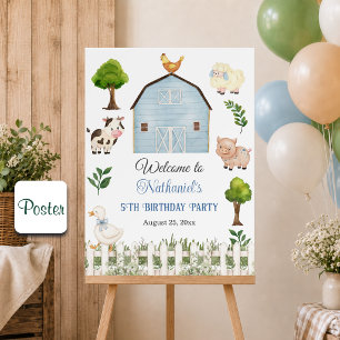 Póster Granja de animales de acuarela para fiesta de cump