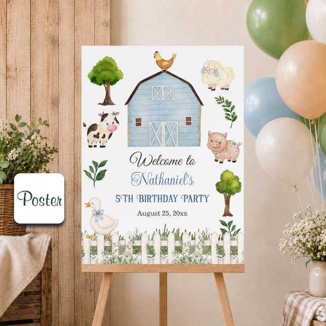 Póster Granja de animales de acuarela para fiesta de cump (Subido por el creador)