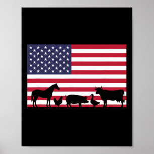 Póster Granja de animales de la bandera americana Caballo