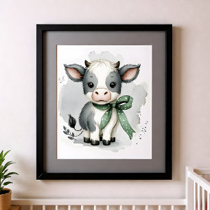 Póster Granja de animales de vivero toque de color vaca