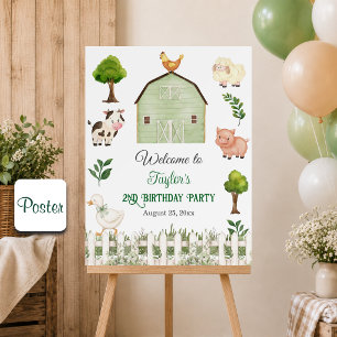 Póster Granja de animales en acuarela para fiesta de cump