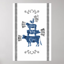 Póster Granja de campo vintage apilada animal de granja