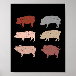 Póster Granja de cerdos retro para animales de la granja 
