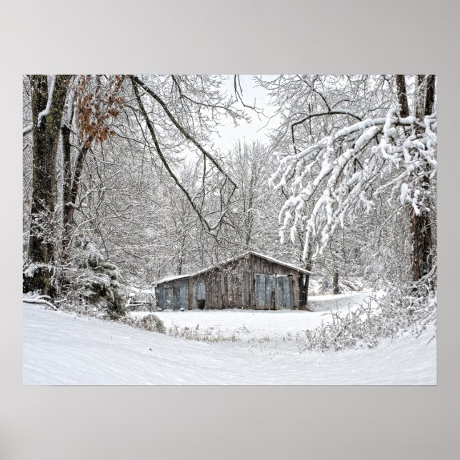 Póster Granja de cosecha en nieve fresca - Tennessee rura (Frente)