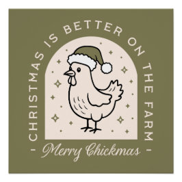 Póster Granja de Navidad con pollo cottagecore verde