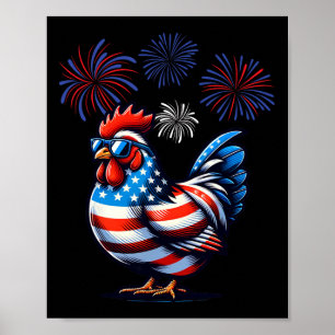 Póster Granja de pollo azul rojo Patriótico 4O