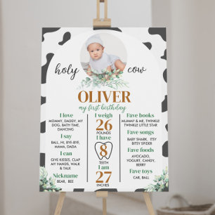 Póster Granja de vacas primer Rótulo hito de cumpleaños