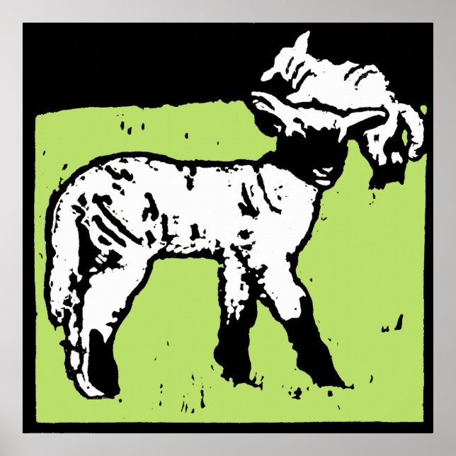 Póster Granja de Woodcut de Victoria Lambs (Frente)