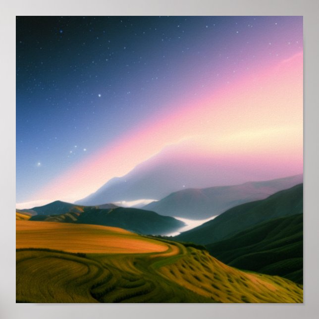 Póster Granja en el Poster de las montañas (Frente)