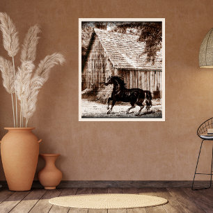 Póster Granja rústica establo caballo