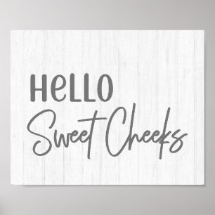Póster Granja rústica Hola Cheeks Dulces Madera Blanca