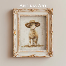 Póster Granja Rustica Pintando cordero de cosecha antigua