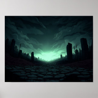 Póster Granja Surrealista de Ciencia Ficción con Ilustrac