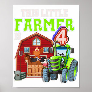 Póster Granja verde de 4 años Tractor de cumpleaños Farme