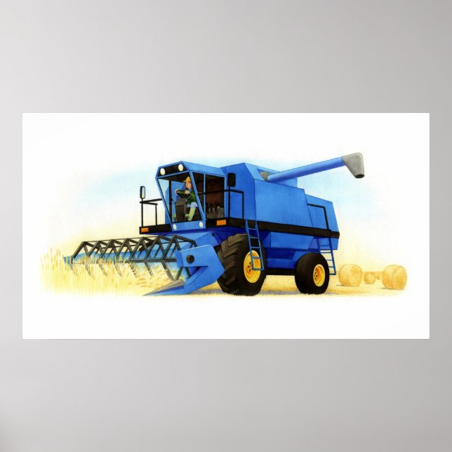 Póster Granja y agricultura para niños - Combine cosecha (Frente)