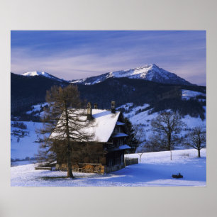 Póster Granja y monte Rigi y Pilatus,