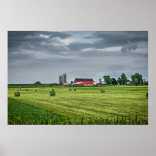 Póster Granjas   Granja roja y silo en primavera