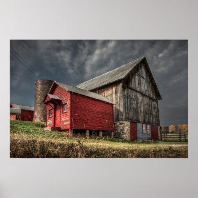 Póster Granjas | Red Wooden Barn en Michigan Poster (Frente)