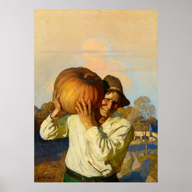 Póster Granjero con calabaza de Newell Convers Wyeth (Frente)