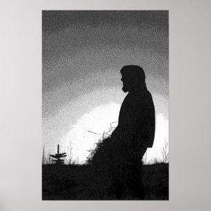 Póster Granjero en la puesta del sol