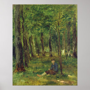 Póster Granjero joven que se sienta en el bosque, 1878