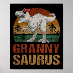 Póster Grannysauro T Rex Dinosaurio Granny Saurus Retro M