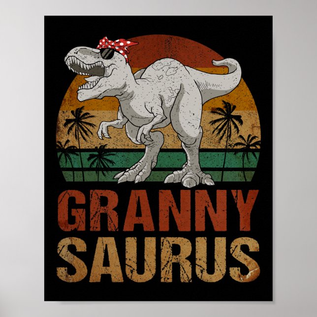 Póster Grannysauro T Rex Dinosaurio Granny Saurus Retro M (Frente)